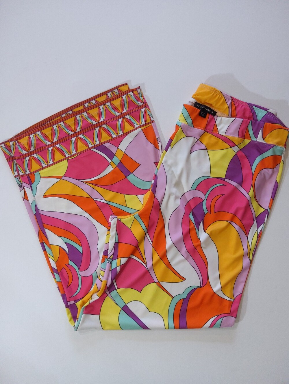 Boston Proper Palazzo Pants Womens Sz XL Multicolor 60s Retro Psychedelic Print